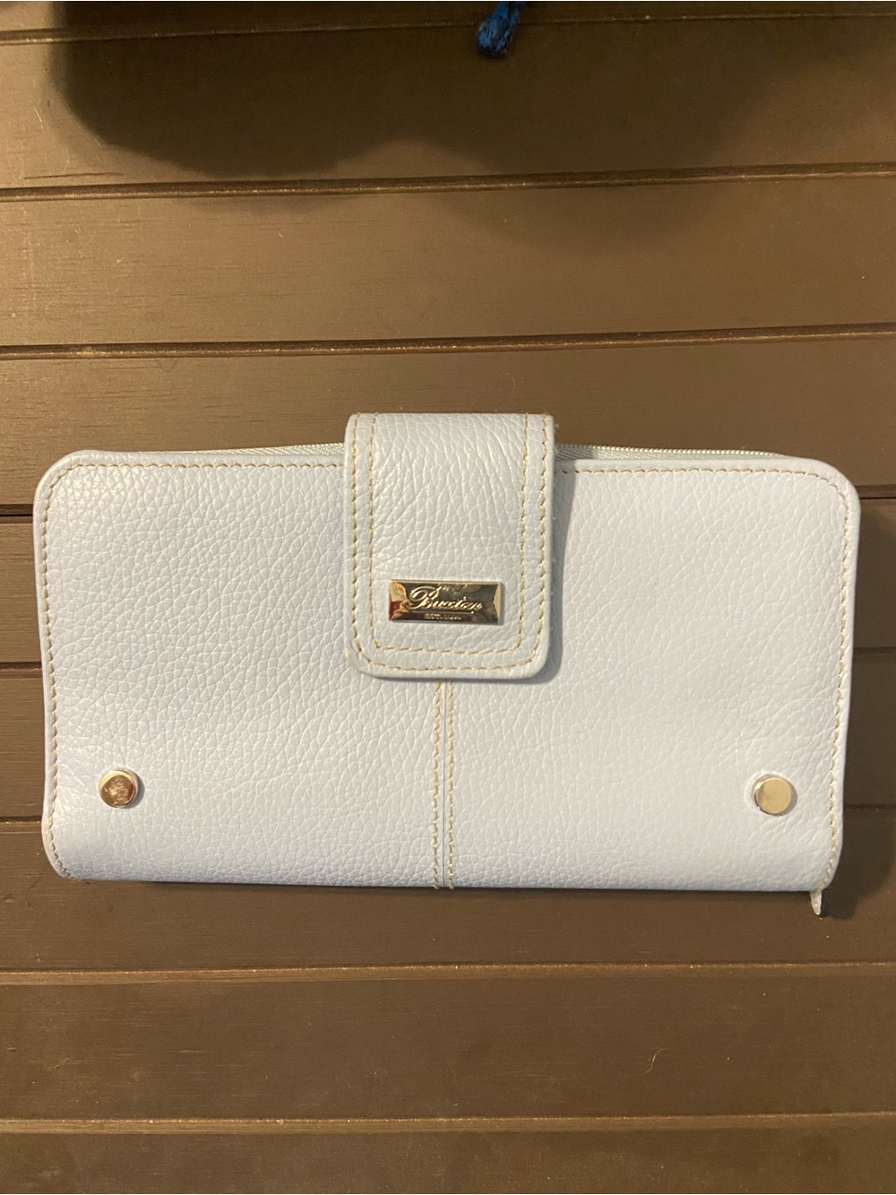 Buxton Light Blue Pebbled Leather Wallet with Silver Accents